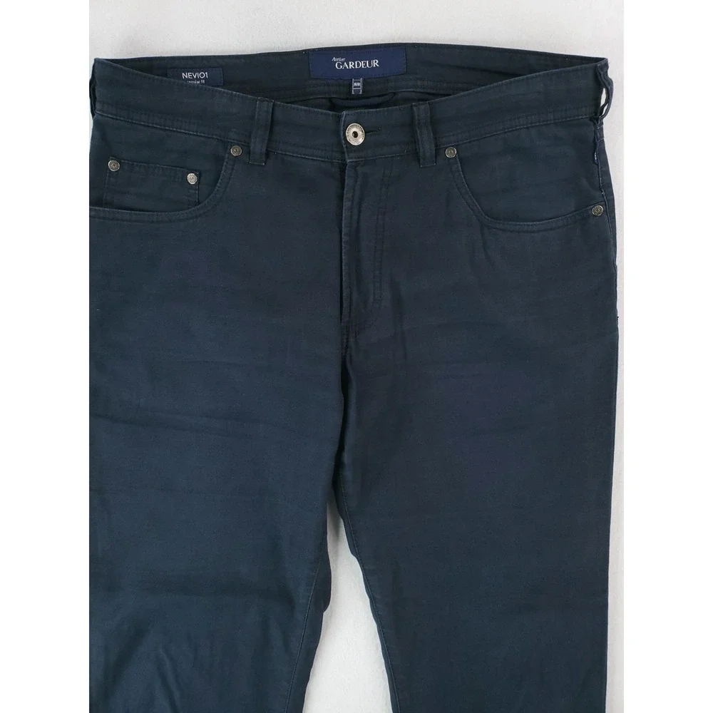 Atelier Gardeur Pants Mens 35x32 Navy Blue Nevio 1 Regular Straight Linen Blend